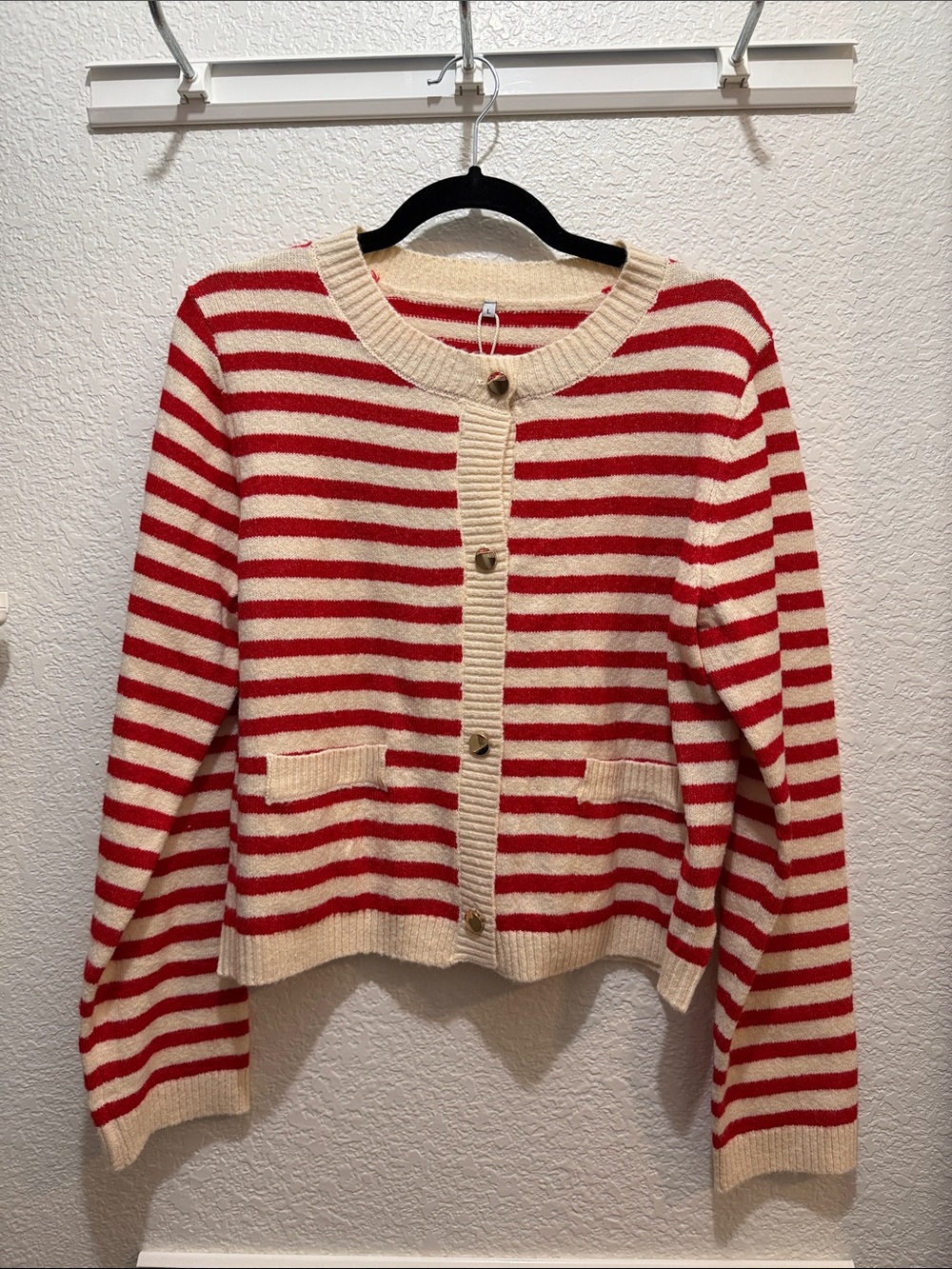 Source Unknown Red and Cream Striped Button-Up Women's Cardigan